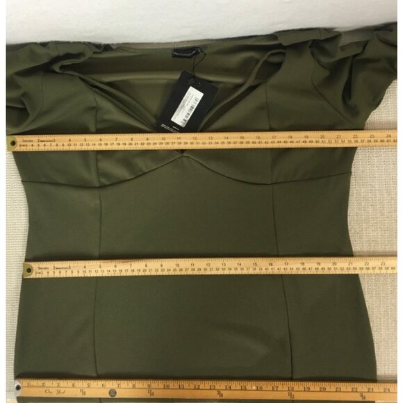 PrettyLittleThing Dress Women Size 24 Olive Green V neck Long Sleeves New w Tags - Picture 10 of 14